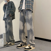 Hearujoy Spring New Korean New Retro Jeans Men Light Blue Tie-dye Gradient All-match Loose Casual Wash Straight Hip Hop Wide-leg Pants